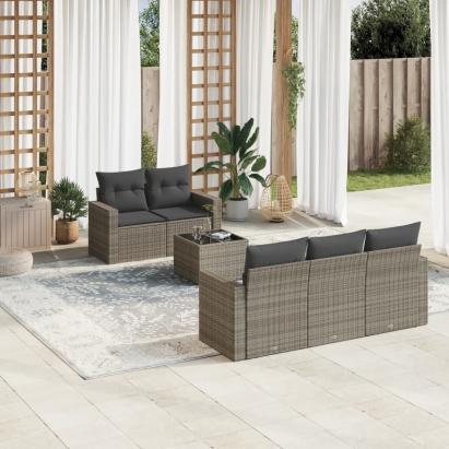 Set mobilier grădină cu perne, 6 piese, gri, poliratan GartenMobel Dekor