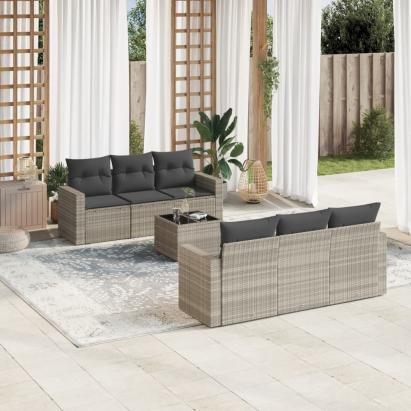 Set canapele de grădină cu perne, 7piese gri deschis poliratan GartenMobel Dekor