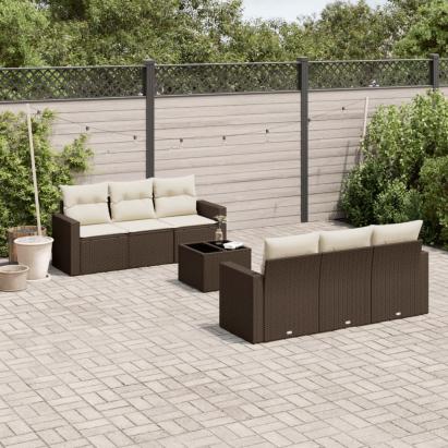 Set canapele de grădină cu perne, 7 piese, maro, poliratan GartenMobel Dekor