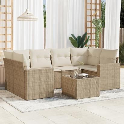 Set canapele de grădină, 7 piese, cu perne, bej, poliratan GartenMobel Dekor