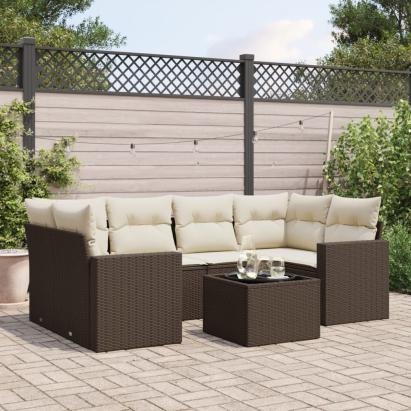 Set canapele de grădină cu perne, 7 piese, maro, poliratan GartenMobel Dekor