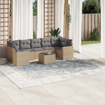 Set canapele de grădină, 8 piese, cu perne, bej, poliratan GartenMobel Dekor