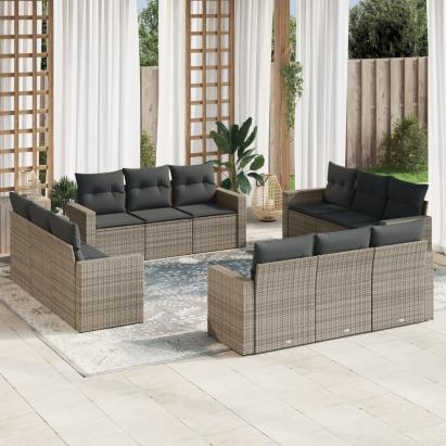 Set canapea de grădină cu perne, 12 piese, gri, poliratan GartenMobel Dekor