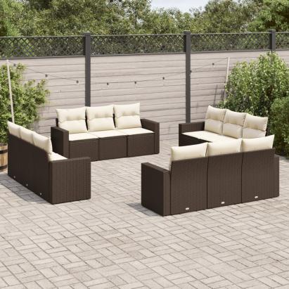 Set canapele de grădină cu perne, 12 piese, maro, poliratan GartenMobel Dekor