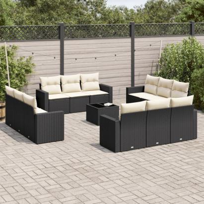 Set mobilier de grădină cu perne, 13 piese, negru, poliratan GartenMobel Dekor