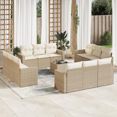 Set canapele de grădină, 13 piese, cu perne, bej, poliratan GartenMobel Dekor