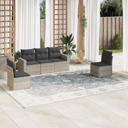 Set canapele de grădină cu perne, 5 piese gri deschis poliratan GartenMobel Dekor