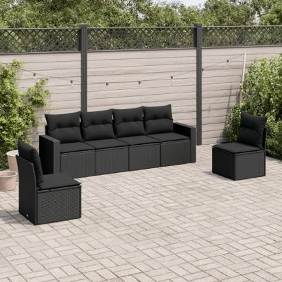 Set mobilier de grădină cu perne, 6 piese, negru, poliratan GartenMobel Dekor