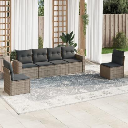 Set mobilier grădină cu perne, 6 piese, gri, poliratan GartenMobel Dekor