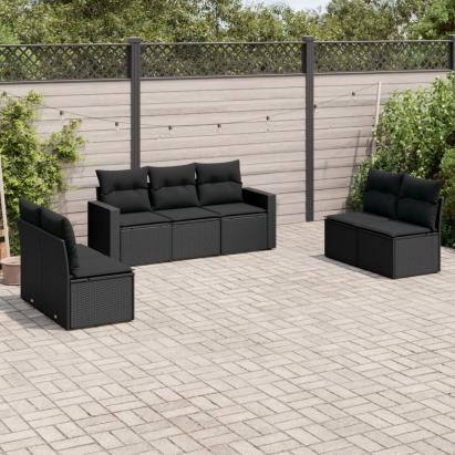 Set canapele de grădină cu perne, 7 piese, negru, poliratan GartenMobel Dekor