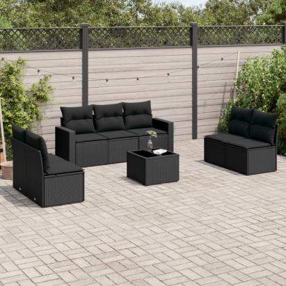 Set mobilier de grădină cu perne, 8 piese, negru, poliratan GartenMobel Dekor