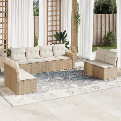 Set canapele de grădină, 8 piese, cu perne, bej, poliratan GartenMobel Dekor