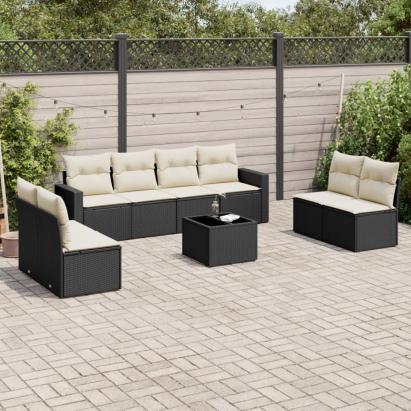 Set mobilier de grădină cu perne, 9 piese, negru, poliratan GartenMobel Dekor