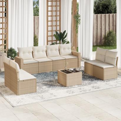 Set canapele de grădină, 9 piese, cu perne, bej, poliratan GartenMobel Dekor