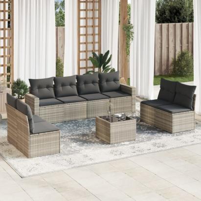 Set canapele de grădină cu perne, 9 piese gri deschis poliratan GartenMobel Dekor