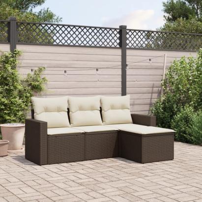 Set canapele de grădină, 4 piese, cu perne, maro poliratan maro GartenMobel Dekor