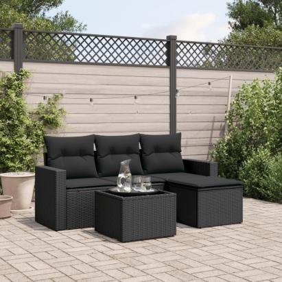 Set mobilier de grădină cu perne, 5 piese, negru, poliratan GartenMobel Dekor