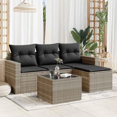 Set canapele de grădină cu perne, 5 piese gri deschis poliratan GartenMobel Dekor