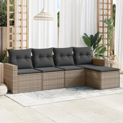 Set canapea de grădină cu perne, 5 piese, gri, poliratan GartenMobel Dekor