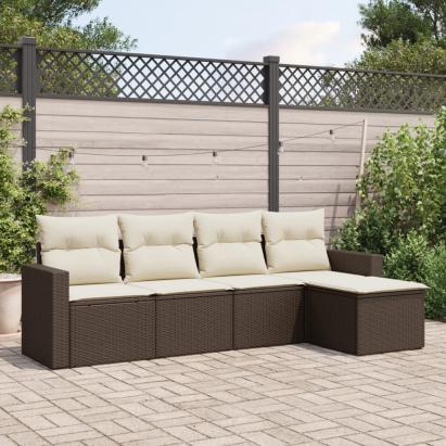 Set canapele de grădină cu perne, 5 piese, maro, poliratan GartenMobel Dekor