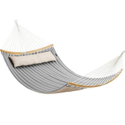 SONGMICS Hamac dublu cu bare curbate din bambus, perna inclusa, maxim 225 kg, 200x140 cm, gri Household NewTrend