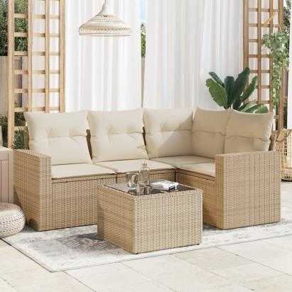 Set canapele de grădină cu perne, 5 piese, bej, poliratan GartenMobel Dekor