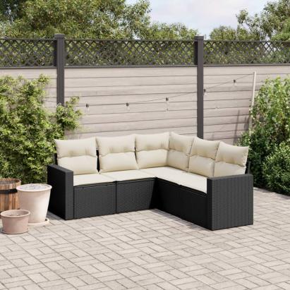 Set mobilier de grădină cu perne, 5 piese, negru, poliratan GartenMobel Dekor