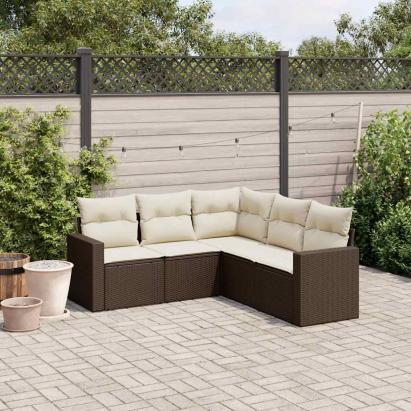 Set canapele de grădină cu perne, 5 piese, maro, poliratan GartenMobel Dekor