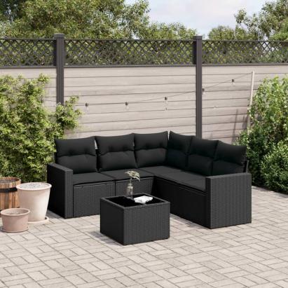 Set mobilier de grădină cu perne, 6 piese, negru, poliratan GartenMobel Dekor