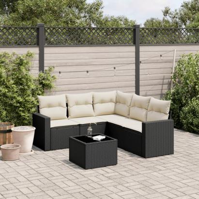 Set mobilier de grădină cu perne, 6 piese, negru, poliratan GartenMobel Dekor