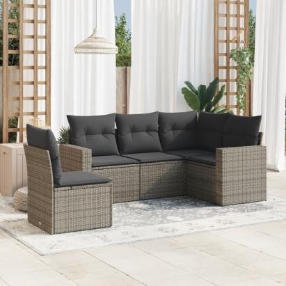 Set canapea de grădină cu perne, 5 piese, gri, poliratan GartenMobel Dekor