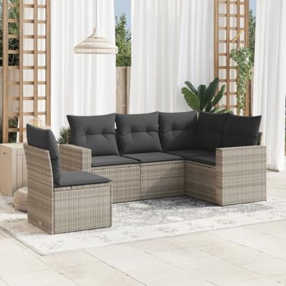 Set canapele de grădină cu perne, 5 piese gri deschis poliratan GartenMobel Dekor