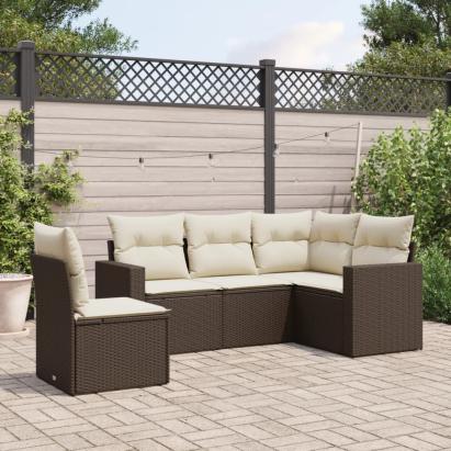 Set canapele de grădină cu perne, 5 piese, maro, poliratan GartenMobel Dekor