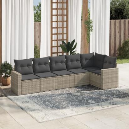 Set canapele de grădină cu perne, 6 piese gri deschis poliratan GartenMobel Dekor