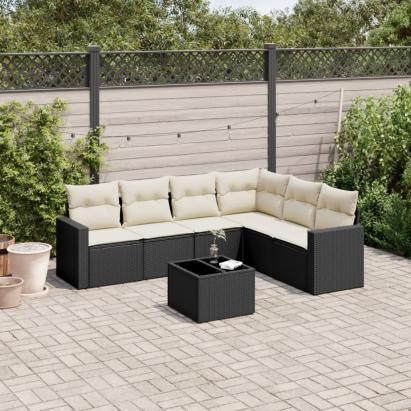 Set canapele de grădină cu perne, 7 piese, negru, poliratan GartenMobel Dekor