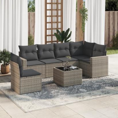 Set canapele de grădină, 7 piese, cu perne, gri, poliratan GartenMobel Dekor