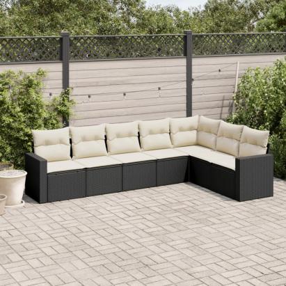 Set canapele de grădină cu perne, 7 piese, negru, poliratan GartenMobel Dekor