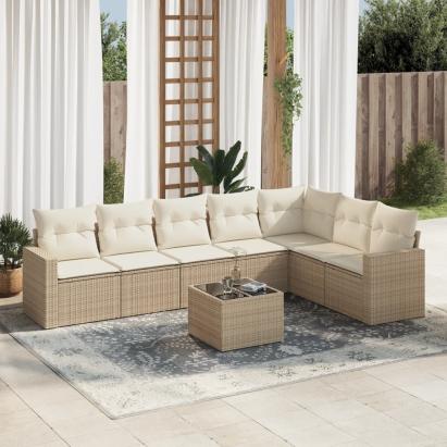 Set canapele de grădină, 8 piese, cu perne, bej, poliratan GartenMobel Dekor