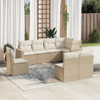 Set canapele de grădină, 8 piese, cu perne, bej, poliratan GartenMobel Dekor