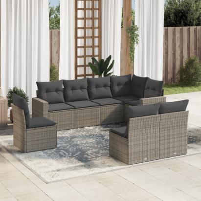 Set canapele de grădină cu perne, 8 piese, gri, poliratan GartenMobel Dekor