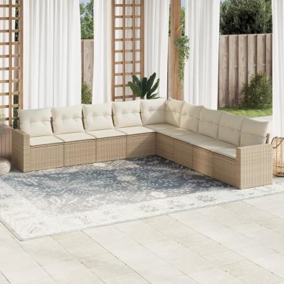 Set canapele de grădină, 9 piese, cu perne, bej, poliratan GartenMobel Dekor