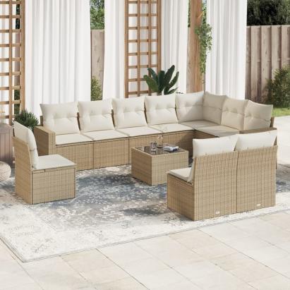 Set canapele de grădină cu perne, 11 piese, bej, poliratan GartenMobel Dekor