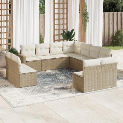 Set canapele de grădină cu perne, 11 piese, bej, poliratan GartenMobel Dekor