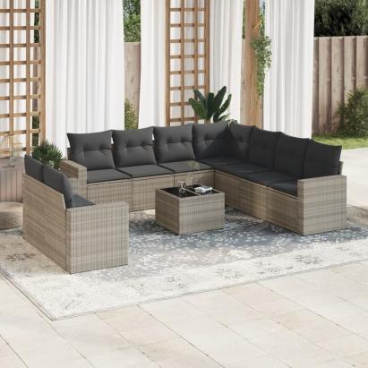 Set canapele de grădină cu perne 10 piese gri deschis poliratan GartenMobel Dekor