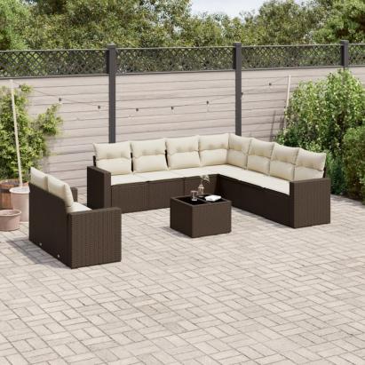 Set canapele de grădină cu perne, 10 piese, maro, poliratan GartenMobel Dekor