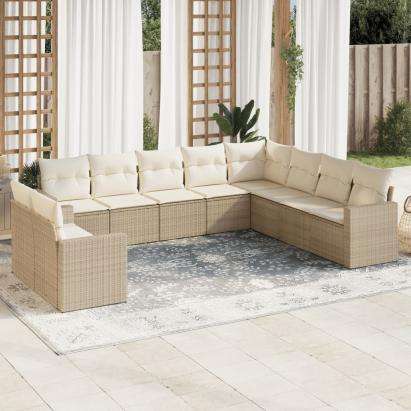 Set canapele de grădină cu perne, 10 piese, bej, poliratan GartenMobel Dekor