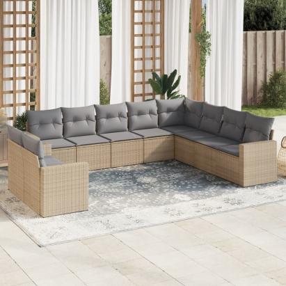 Set canapele de grădină cu perne, 10 piese, bej, poliratan GartenMobel Dekor