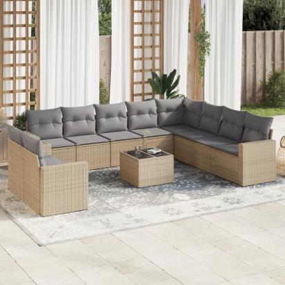 Set canapele de grădină cu perne, 11 piese, bej, poliratan GartenMobel Dekor