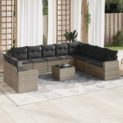 Set canapele de grădină cu perne, 11 piese, gri, poliratan GartenMobel Dekor