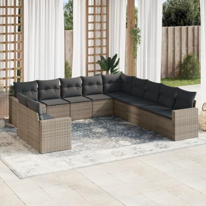 Set canapele de grădină cu perne, 11 piese, gri, poliratan GartenMobel Dekor
